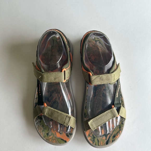 Merrel Olive Green Orange Canvas Rubber Outsole Sandals size 7 - Picture 7 of 16